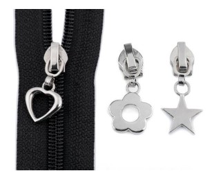 Schieber Zipper zu Spiralreißverschlüsse 5 mm Herz Stern silberfarben